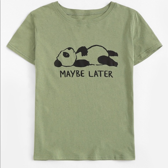 Cartoon Panda Graphic Tee Shirt in Green - Picture 2 of 3